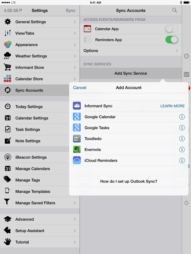 Sync Accounts Pocket Informant