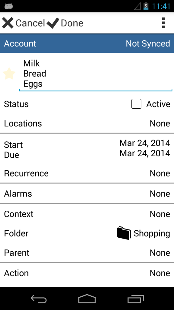 Task Entry for Pocket Informant 3 (Android) Pocket Informant