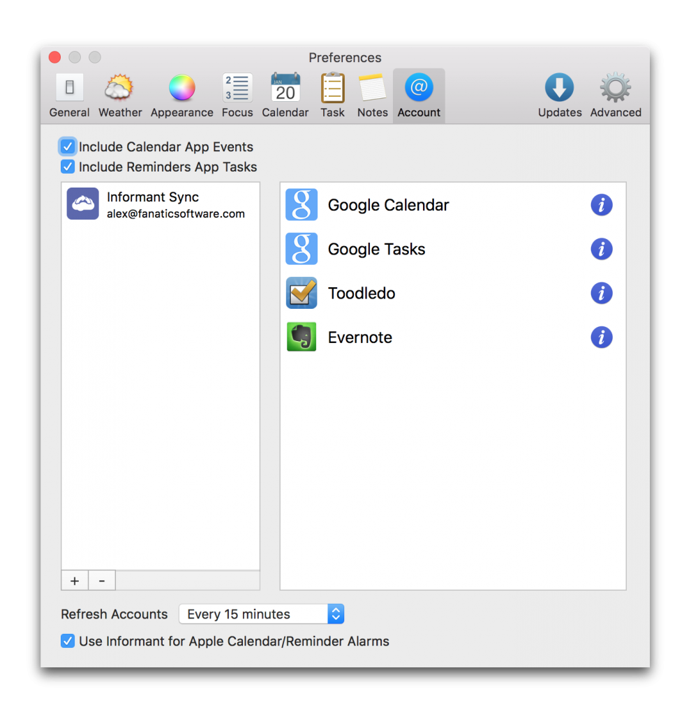SyncAccounts Pocket Informant