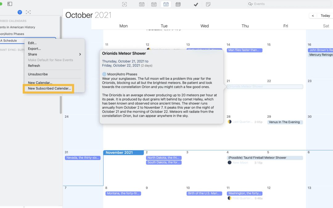 Subscribed Calendars Pocket Informant