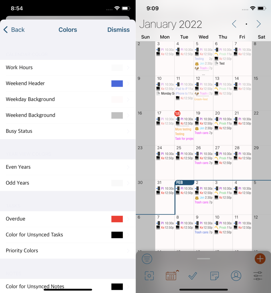 Customizing calendar colors Pocket Informant