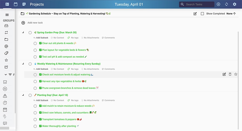 Gardening Schedule Web View