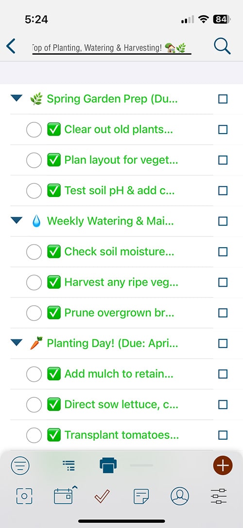 Gardening Schedule iPhone View