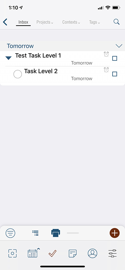 Task View showing parent and subtask