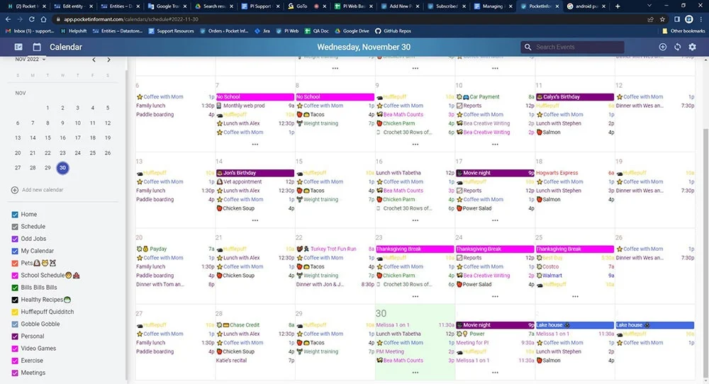 Web calendar screenshot